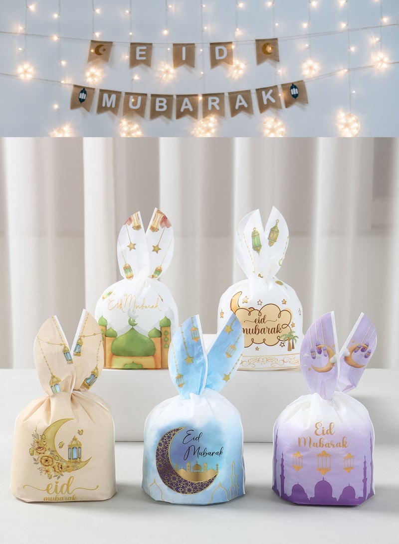 The BZ Company 50 Eid Celebration Gift Bag - Ramadan Gift Bag - Eid Mubarak Gift Bags - Ramadan Goody Bag - Eid Party Bags - Candy Bags - Ramadan Party Decoration Reusable Plastic Bags - Image 3