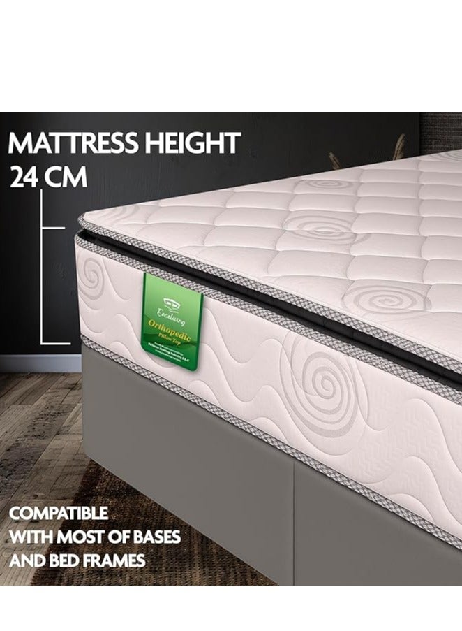 EASELIVING Orthopedic Single Mattress - 24 cm Medium Firm Pillow Top Mattress | Bonnell Spring Mattress with Breathable Fabric | Spine Support for Pressure Relief | 5-Year Warranty (90x190 cm) - Image 2