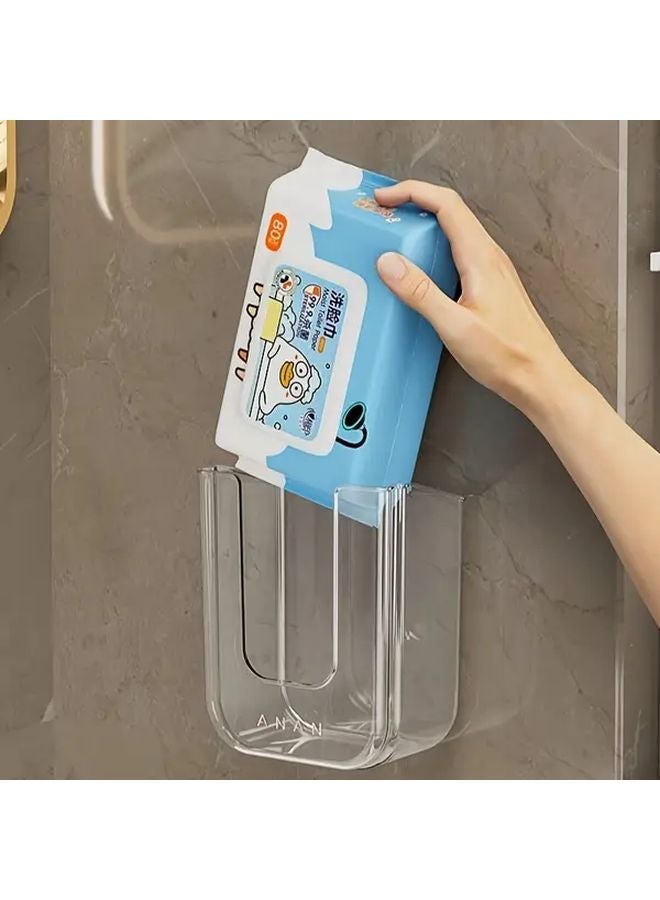 حامل علبة المناديل البلاستيكي الأبيض الشفاف المثبت على الحائط لتخزين الحمام - Image 5