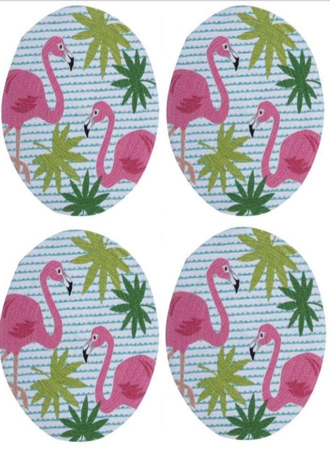 Herrschners Flamingos and Palm Fronds Round Braided Placemats Set of 4 Kitchen or Dining - Image 1