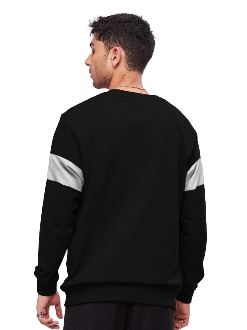 LEOTUDE Men's Regular Fit Loopknit Color Block Round Neck Sweatshirt (W11_Gry_BLK_P_Grey_2XL) - Image 2