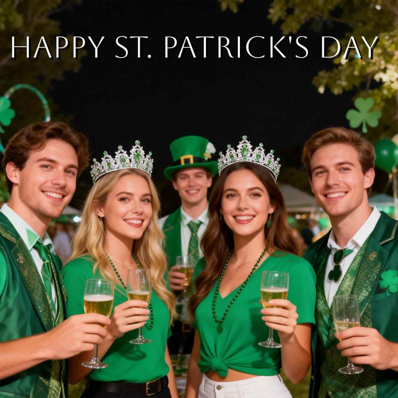 Kamirola St. Patrick's Day Headbands Green Crown and Tiaras Princess Crown for Women Crystal Headbands for Bridal, Princess for Wedding and Party (Silver & Green) - Image 2