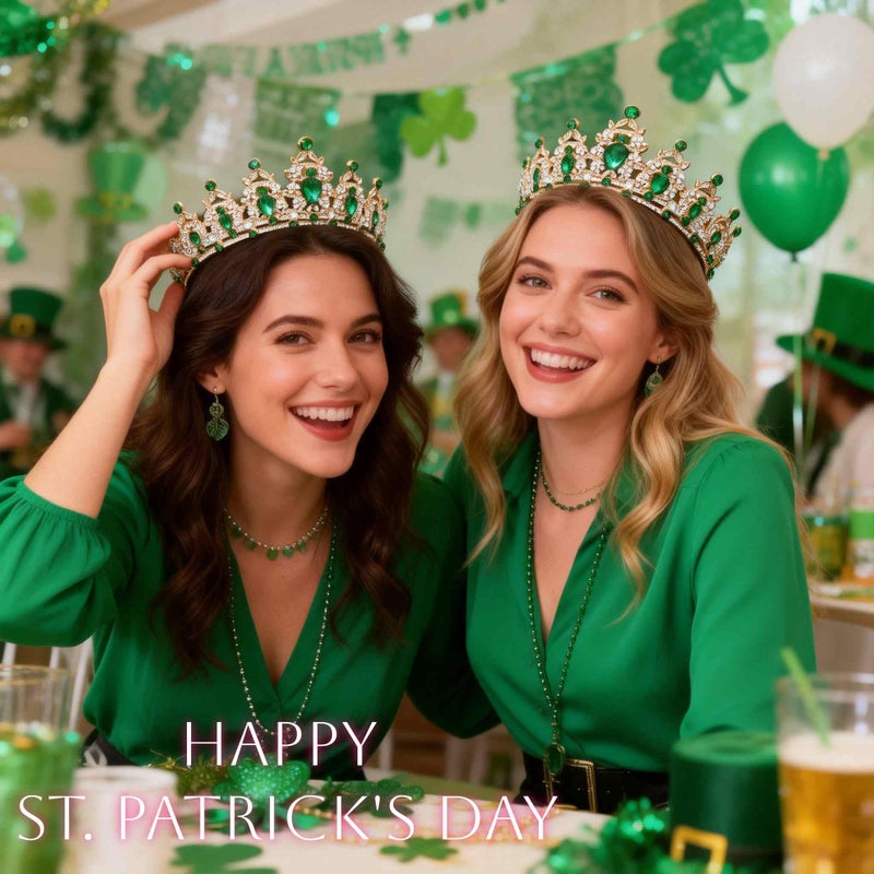 Kamirola St. Patrick's Day Headbands Green Crown and Tiaras Princess Crown for Women Crystal Headbands for Bridal, Princess for Wedding and Party (Silver & Green) - Image 3