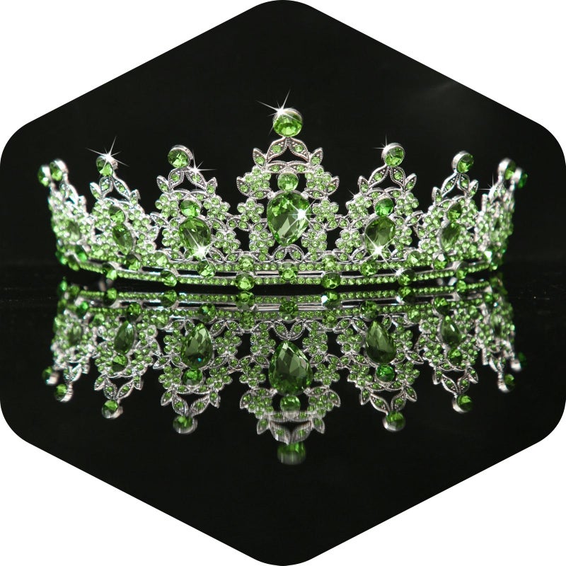 Kamirola St. Patrick's Day Headbands Green Crown and Tiaras Princess Crown for Women Crystal Headbands for Bridal, Princess for Wedding and Party (Silver & Green) - Image 1