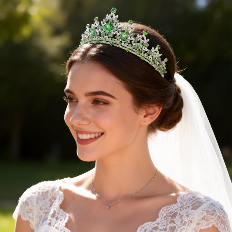 Kamirola St. Patrick's Day Headbands Green Crown and Tiaras Princess Crown for Women Crystal Headbands for Bridal, Princess for Wedding and Party (Silver & Green) - Image 5
