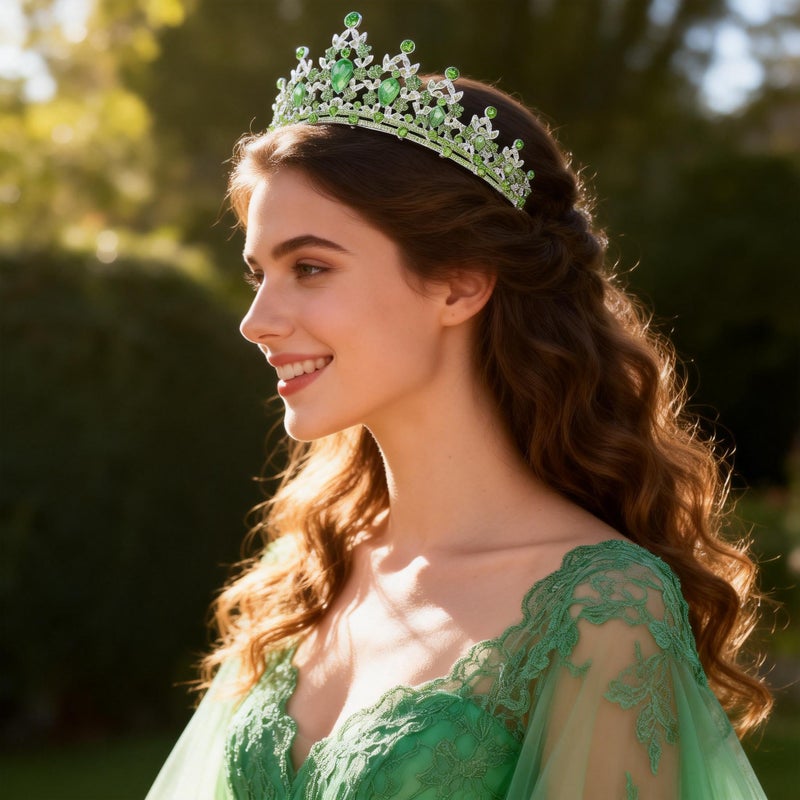 Kamirola St. Patrick's Day Headbands Green Crown and Tiaras Princess Crown for Women Crystal Headbands for Bridal, Princess for Wedding and Party (Silver & Green) - Image 4