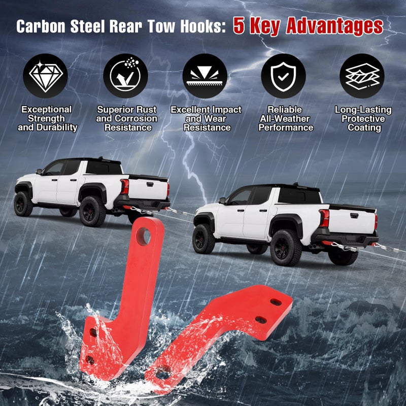 Hosile Rear Tow Hooks Compatible with 2024 2025 2026 Toyota Tacoma, Rear Recovery Points Kit, Recovery Points Hooks for Off Road Towing and Vehicle Recovery, Heavy Duty Carbon Steel, 2PC - Image 5