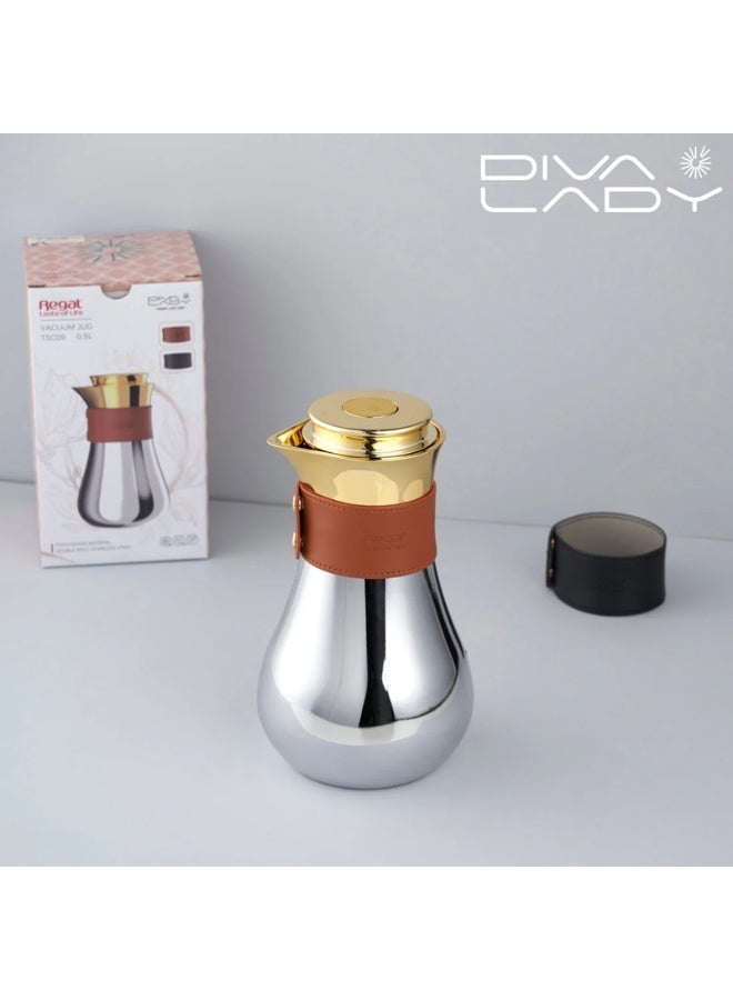 DIVA LADY ✨ Diva Lady Luxury Vacuum Flask – Stainless Steel Exterior 🪞 & steel Interior 🫖 | Silver-Gold Design - Image 2
