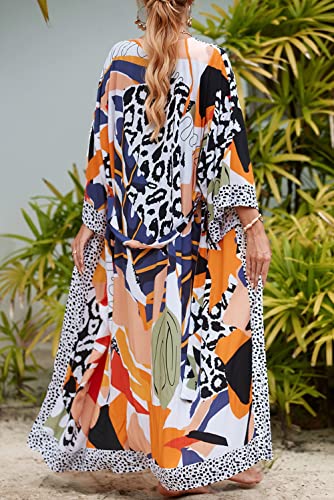 YouKD Women's Summer Boho Cardigan Plus Size Dress Beach Coverup Robe Long Kimono One Size Bathrobes - Image 3