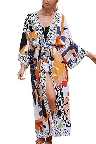 YouKD Women's Summer Boho Cardigan Plus Size Dress Beach Coverup Robe Long Kimono One Size Bathrobes - Image 1