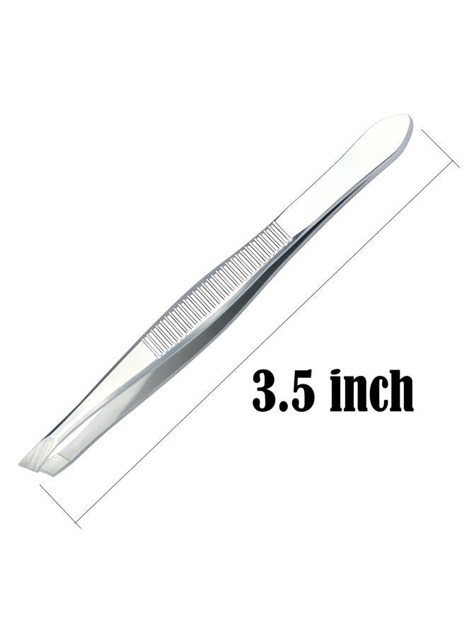 Luxxii (3 Pack) Slant Tweezers - Stainless Steel Slant Tip Tweezers Hair Plucker for Hair and Eyebrows Personal Care (Silver Tone) - Image 2