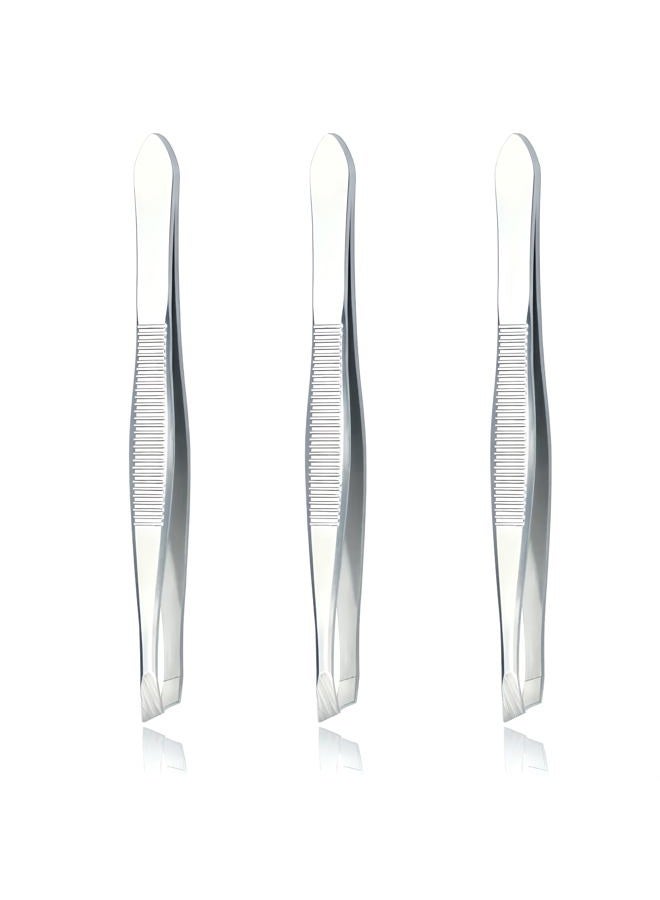 Luxxii (3 Pack) Slant Tweezers - Stainless Steel Slant Tip Tweezers Hair Plucker for Hair and Eyebrows Personal Care (Silver Tone) - Image 1
