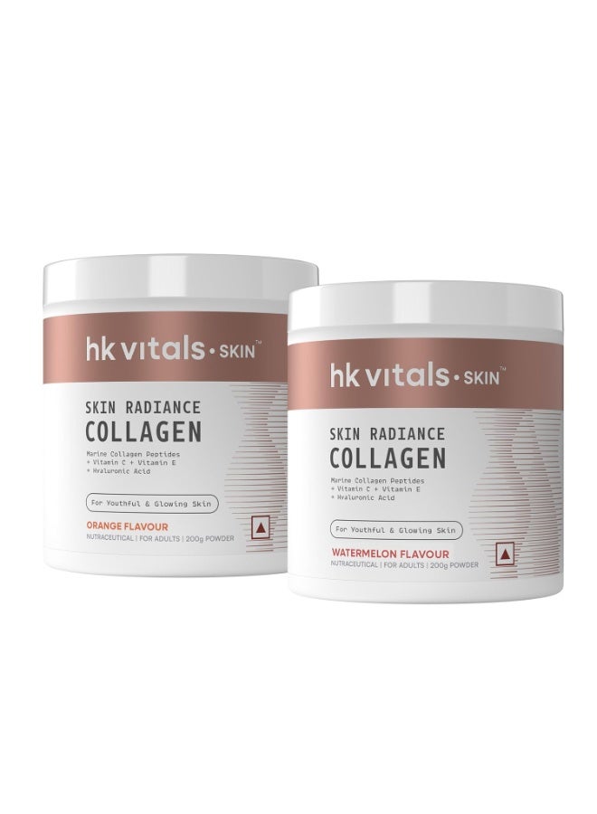 hk vitals Marine Collagen Supplements (Orange & Watermelon, 2 x 200g) | With Biotin, Vitamin C & E | For Healthy Hair & Skin - Image 1
