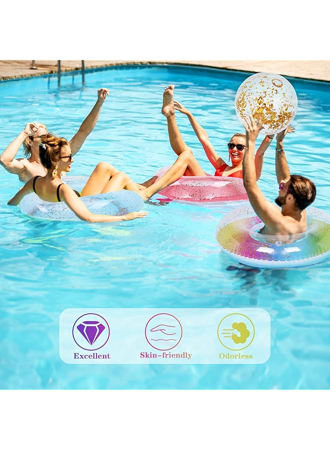 KASTWAVE 6 Packs Inflatable Pool Floats Colorful Sparkling Glitter Swim Rings With Sequined Beach Ball And Pump For Beach Party Supplies - Image 2