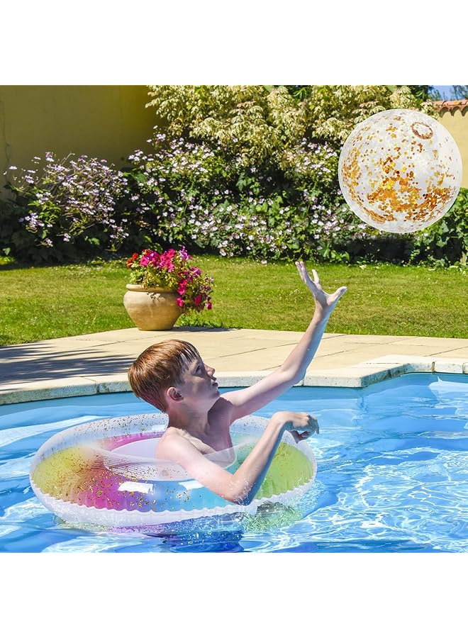 KASTWAVE 6 Packs Inflatable Pool Floats Colorful Sparkling Glitter Swim Rings With Sequined Beach Ball And Pump For Beach Party Supplies - Image 4