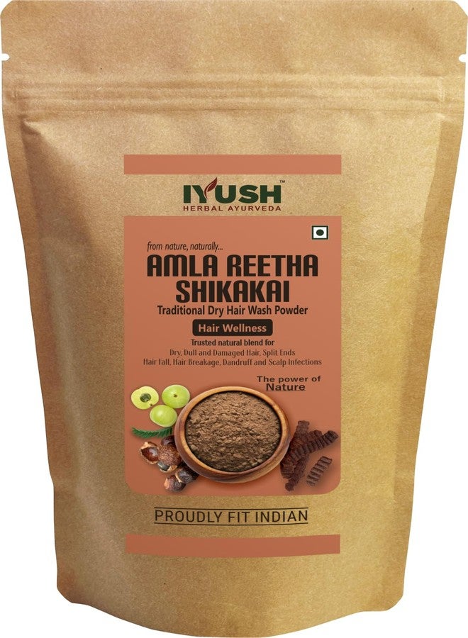 IYUSH Herbal Ayurveda Amla Reetha Shikakai Powder for Hair - 400gm | Hair Mask for Hair Growth | Hair Volume Powder | Hair Pack for Hair Growth | Traditional Herbal Hair Wash Powder | - Image 1