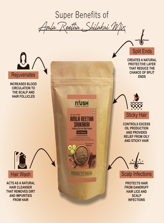 IYUSH Herbal Ayurveda Amla Reetha Shikakai Powder for Hair - 400gm | Hair Mask for Hair Growth | Hair Volume Powder | Hair Pack for Hair Growth | Traditional Herbal Hair Wash Powder | - Image 3