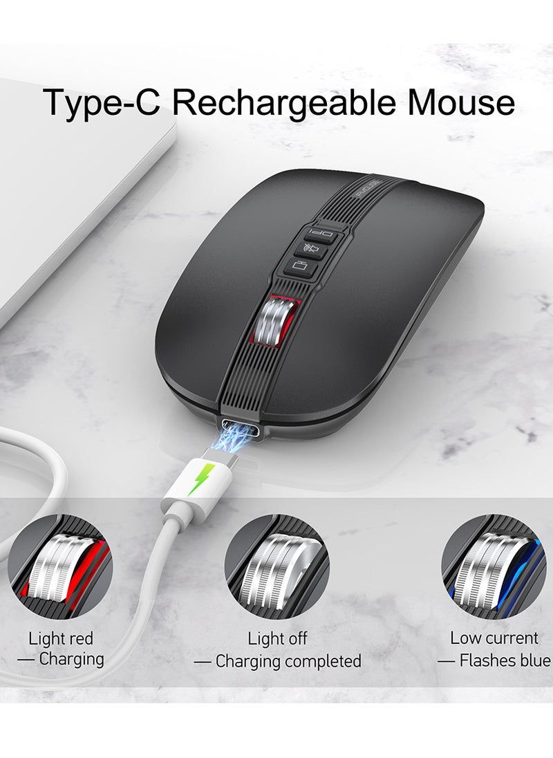 FMOUSE - ماوس M113 2.4 جيجا هرتز لاسلكي BT5.1 نحيف قابل لإعادة الشحن لأجهزة الكمبيوتر الشخصية والكمبيوتر المحمول مع مستقبل USB 2400 نقطة في البوصة بمستوى قابل للتعديل - Image 1
