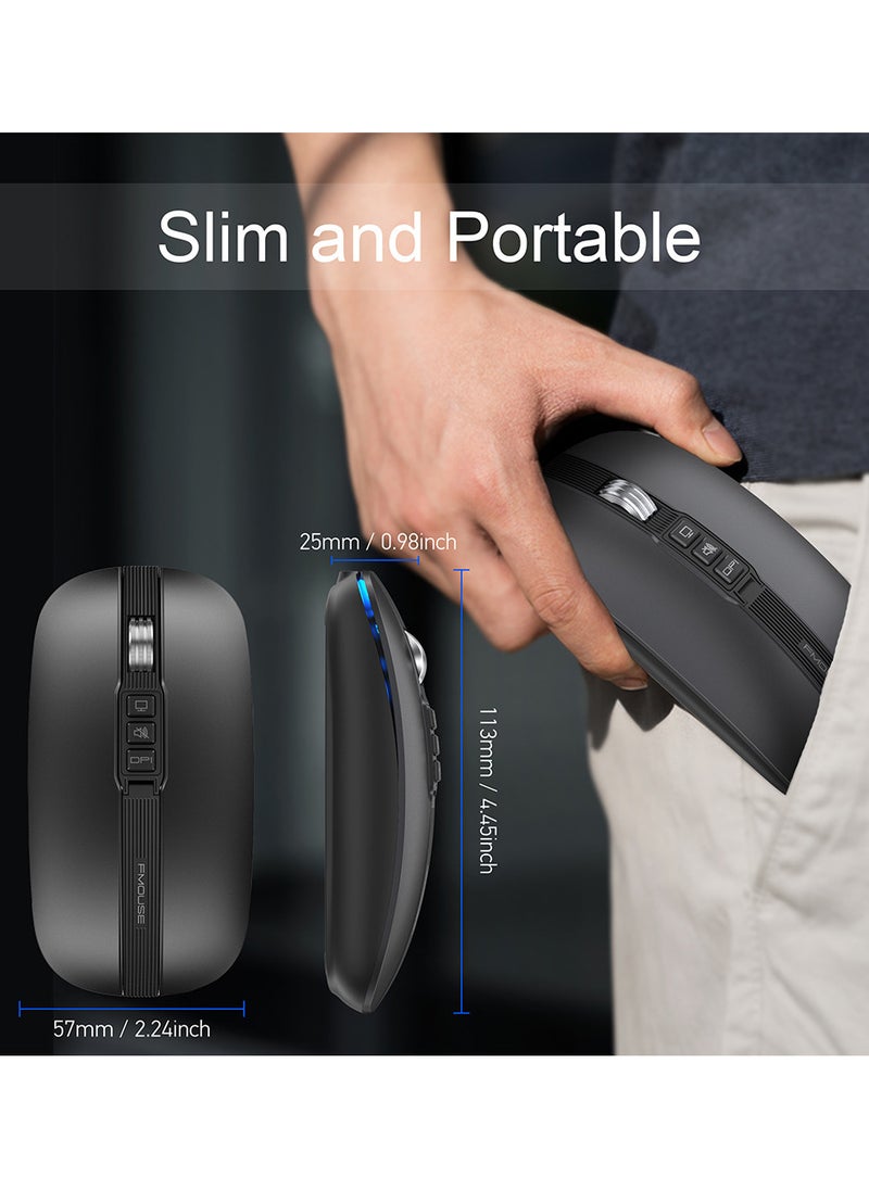 FMOUSE - ماوس M113 2.4 جيجا هرتز لاسلكي BT5.1 نحيف قابل لإعادة الشحن لأجهزة الكمبيوتر الشخصية والكمبيوتر المحمول مع مستقبل USB 2400 نقطة في البوصة بمستوى قابل للتعديل - Image 1