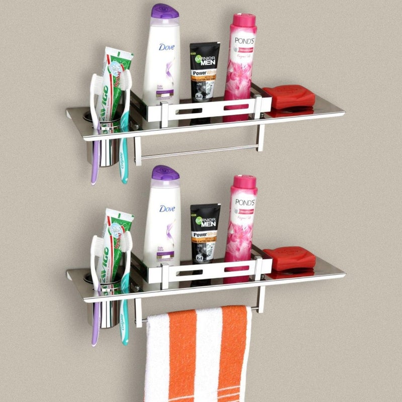 iSTAR New Stainless Steel 3 in 1 Bathroom Shelf with Soap Dish and Tumbler Holder | Durable Multipurpose Wall Mounted Toothbrush Toothpaste Stand for Bathroom, Hotels, Home (Chrome Finish, Pack of 2) - Image 1