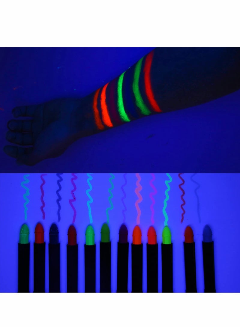 Neon Glow Face Paint Crayons - 12 Colors, Blacklight Body Makeup for Kids & Adults - Fluorescent Carnival Makeup for Face & Body - Image 3