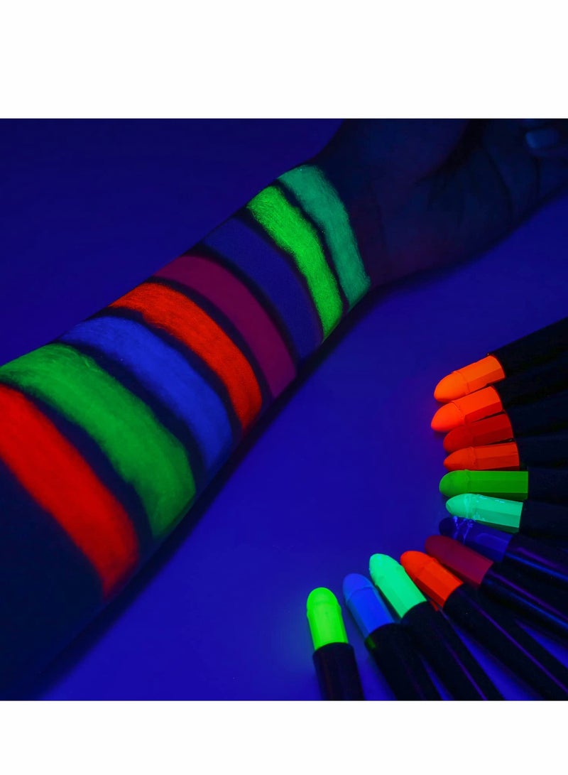 Neon Glow Face Paint Crayons - 12 Colors, Blacklight Body Makeup for Kids & Adults - Fluorescent Carnival Makeup for Face & Body - Image 5