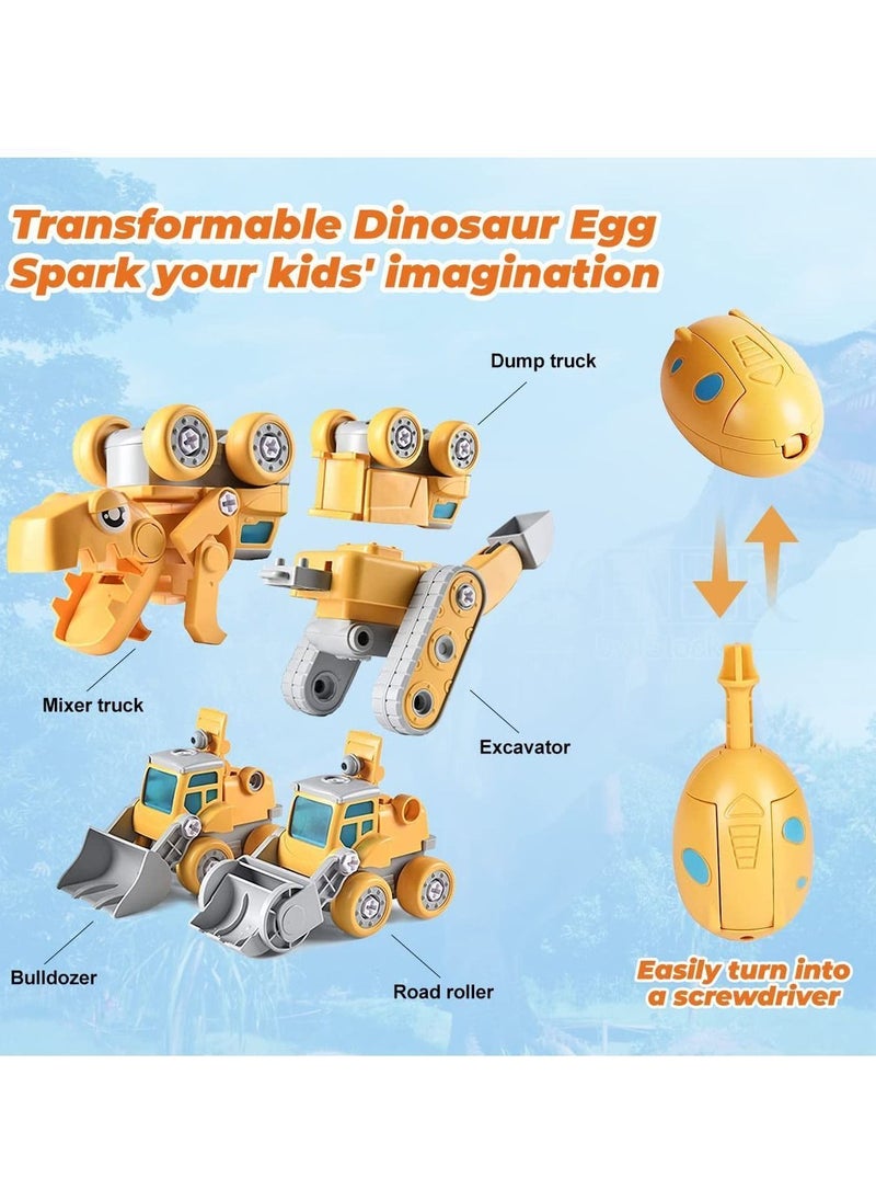 NIBEMINENT - Construction Truck Toys, 5-in-1 Take Apart Dinosaur Transform Vehicles Set with Egg & Screwdriver, Light Sound, Educational STEM Building Toys Gifts for 4+ Year Old Boys Girls - Image 1