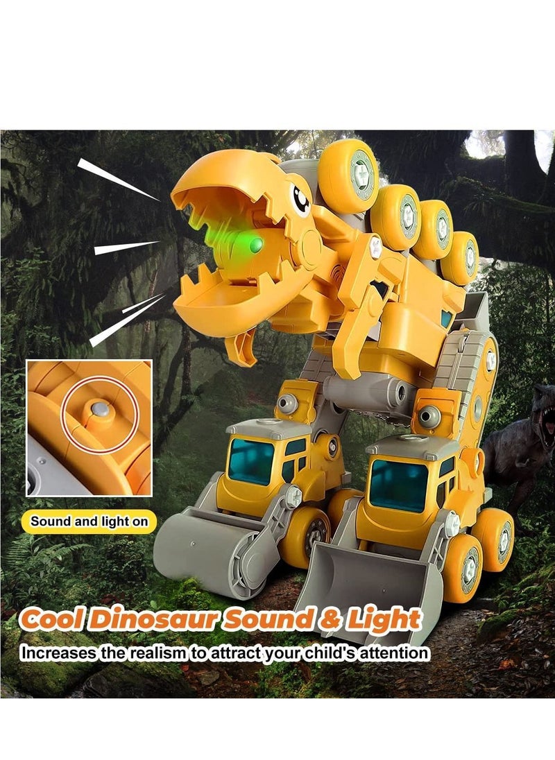 NIBEMINENT - Construction Truck Toys, 5-in-1 Take Apart Dinosaur Transform Vehicles Set with Egg & Screwdriver, Light Sound, Educational STEM Building Toys Gifts for 4+ Year Old Boys Girls - Image 1
