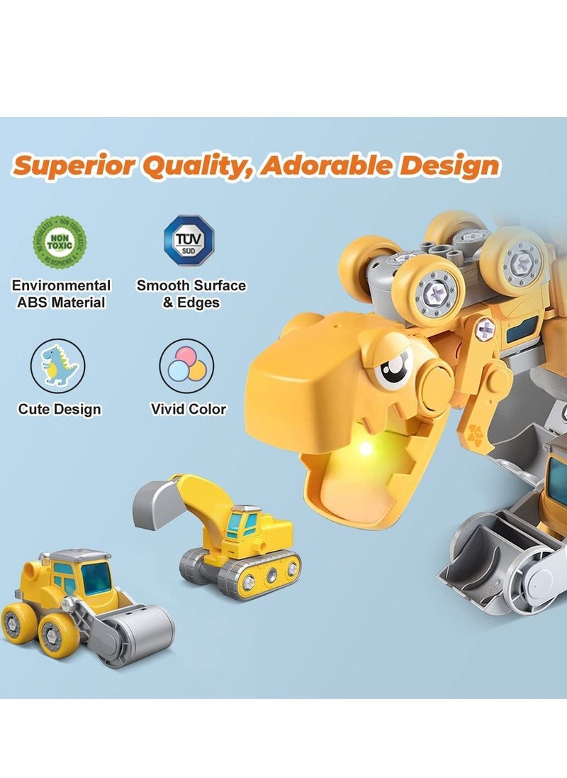 NIBEMINENT - Construction Truck Toys, 5-in-1 Take Apart Dinosaur Transform Vehicles Set with Egg & Screwdriver, Light Sound, Educational STEM Building Toys Gifts for 4+ Year Old Boys Girls - Image 1