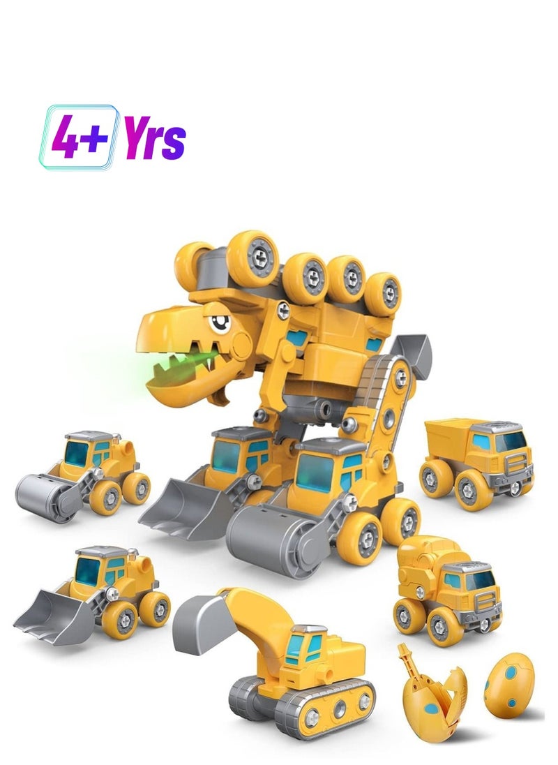 NIBEMINENT - Construction Truck Toys, 5-in-1 Take Apart Dinosaur Transform Vehicles Set with Egg & Screwdriver, Light Sound, Educational STEM Building Toys Gifts for 4+ Year Old Boys Girls - Image 1