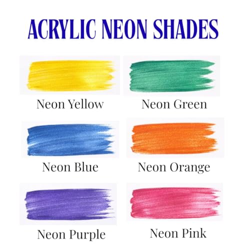 Artiggle Neon Acrylic Paint Set 20ml Each | DIY Acrylic Colours for Painting | Non-Cracking Multi-Surface Fluorescent Paints for Canvas Wood Paper | Art and Craft Paints | Best Acrylic Paint Set | Best Gift for Artists ages 4-13 - Image 2