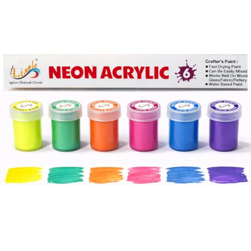 Artiggle Neon Acrylic Paint Set 20ml Each | DIY Acrylic Colours for Painting | Non-Cracking Multi-Surface Fluorescent Paints for Canvas Wood Paper | Art and Craft Paints | Best Acrylic Paint Set | Best Gift for Artists ages 4-13 - Image 1