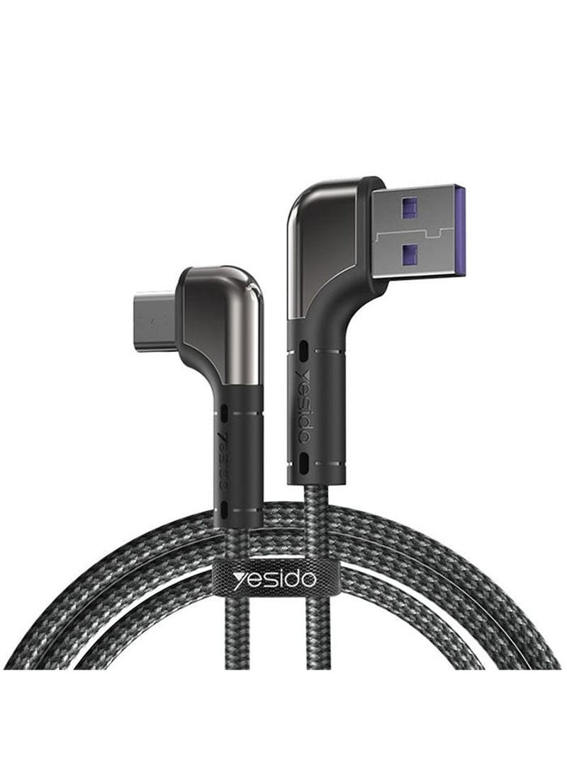 Yesido CA80 1.2M 90 Degree Bend Fast Charging USB Nylon Braided USB to Type-C Data Cable - Black - Image 1