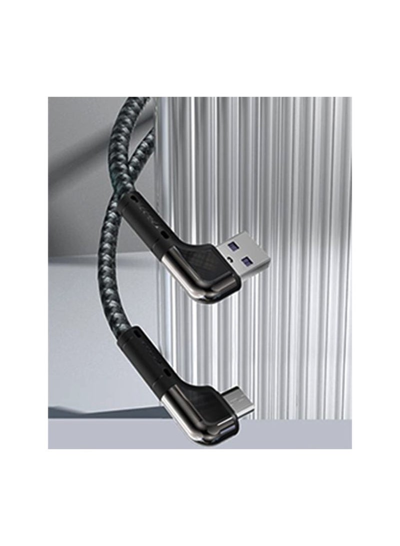 Yesido CA80 1.2M 90 Degree Bend Fast Charging USB Nylon Braided USB to Type-C Data Cable - Black - Image 2