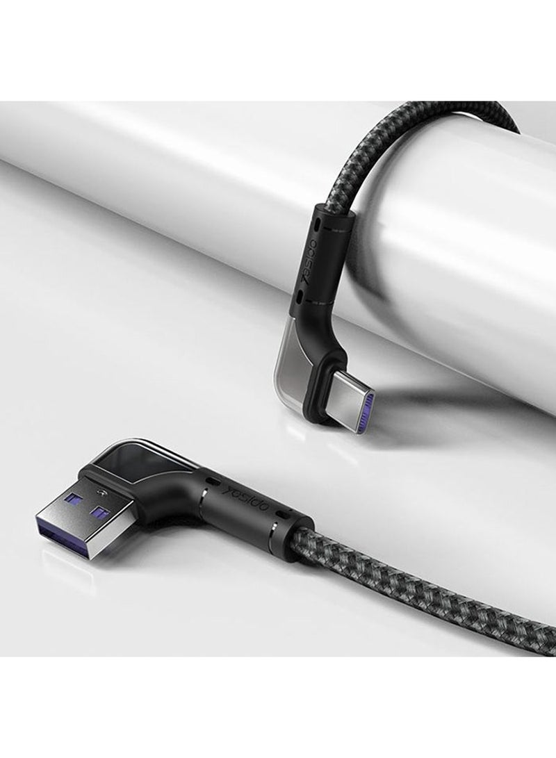 Yesido CA80 1.2M 90 Degree Bend Fast Charging USB Nylon Braided USB to Type-C Data Cable - Black - Image 5