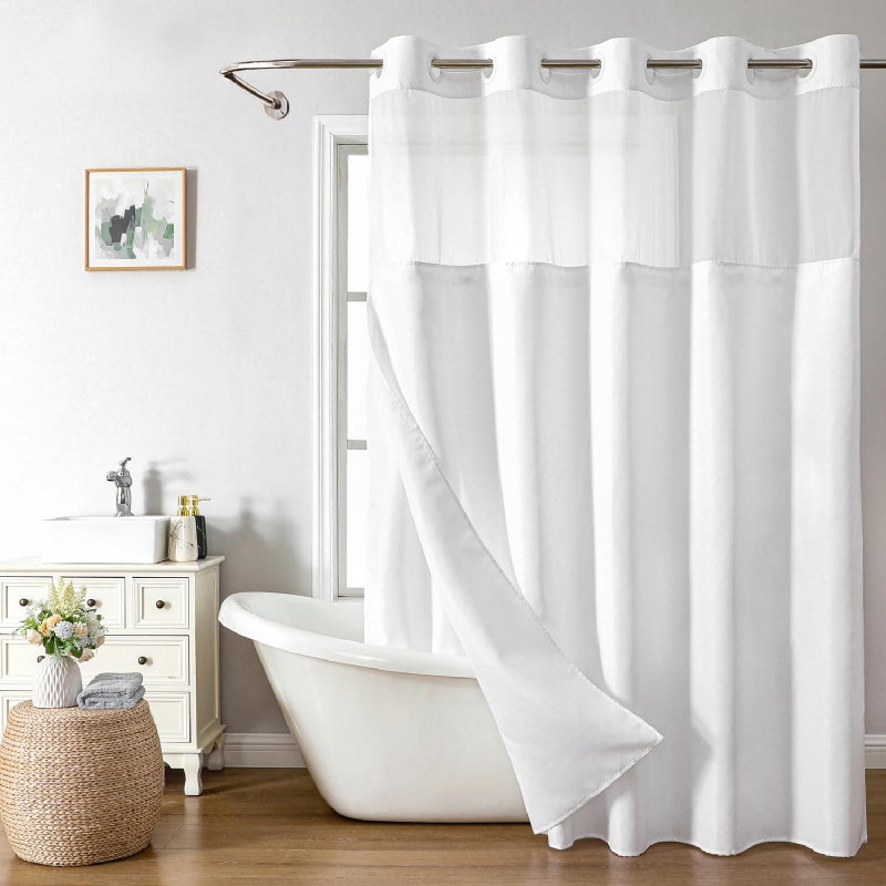 eachope No Hooks Needed Linen Textured Shower Curtain with Snapin Fabric Liner SetWhite Hotel Luxury Decor Shower Curtains for Bathroom with Mesh Top WindowWaterproof  Washable71Wx74H