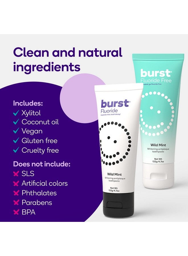 بيرست معجون أسنان BURST الخالي من الفلورايد - معجون أسنان مبيض لإزالة البقع - معجون أسنان حساس مع إكسيليتول - نباتي، خالٍ من الجلوتين، خالٍ من كبريتات لوريل الصوديوم - نعناع بري، 4.7 أونصة (عبوتان) - Image 4