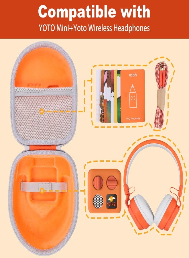 Baval Storage Case Compatible with YOTO Mini (2024 Edition) Kids Screen-Free Bluetooth Audio Player + Wired Headphones Bundle(Orange Case,Gray Zipper) - Image 4