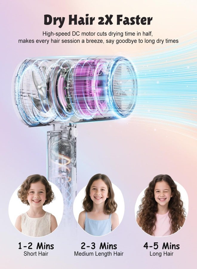 FeeKaa Foldable High Speed Kids Hair Dryer 100 Million Negative Ions, Mini Ionic Travel Kids Blow Dryer with Diffuser Concentrator Detangler Brush Hair Ties Cute Stickers, Compact, Lightweight, Quiet - Image 3