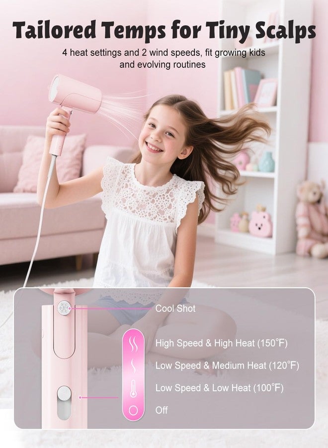 FeeKaa Foldable High Speed Kids Hair Dryer 100 Million Negative Ions, Mini Ionic Travel Kids Blow Dryer with Diffuser Concentrator Detangler Brush Hair Ties Cute Stickers, Compact, Lightweight, Quiet - Image 4