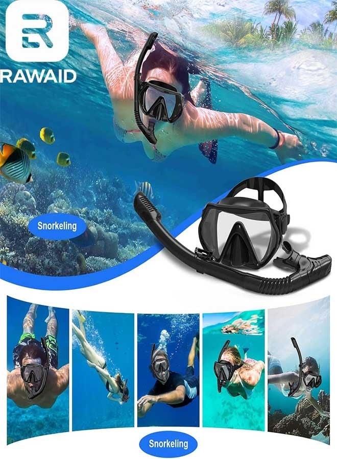 رَوَائِد مجموعة سنوركل جافة مع قناع غوص بانورامي بزاوية 180 درجة، مضاد للضباب، رؤية واسعة، معدات سنوركل احترافية للتنفس الحر والسباحة والغوص - Image 1