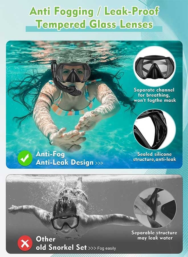 رَوَائِد مجموعة سنوركل جافة مع قناع غوص بانورامي بزاوية 180 درجة، مضاد للضباب، رؤية واسعة، معدات سنوركل احترافية للتنفس الحر والسباحة والغوص - Image 3