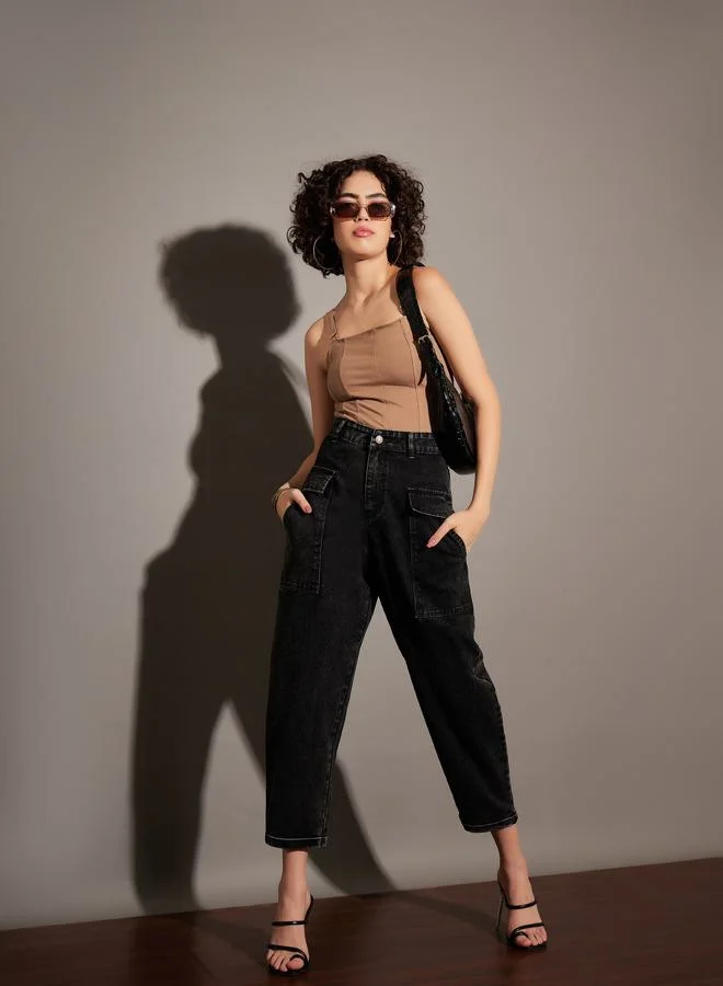 SASSAFRAS Washed Balloon Fit Jeans with Flap Pocket by Styli