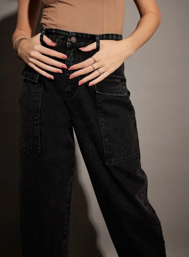 SASSAFRAS Washed Balloon Fit Jeans with Flap Pocket by Styli