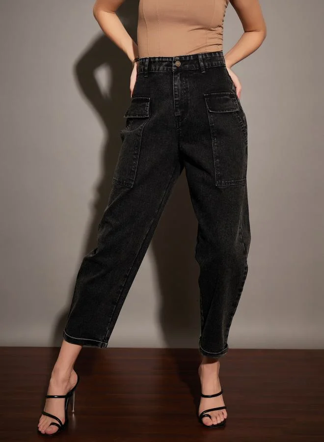 SASSAFRAS Washed Balloon Fit Jeans with Flap Pocket by Styli