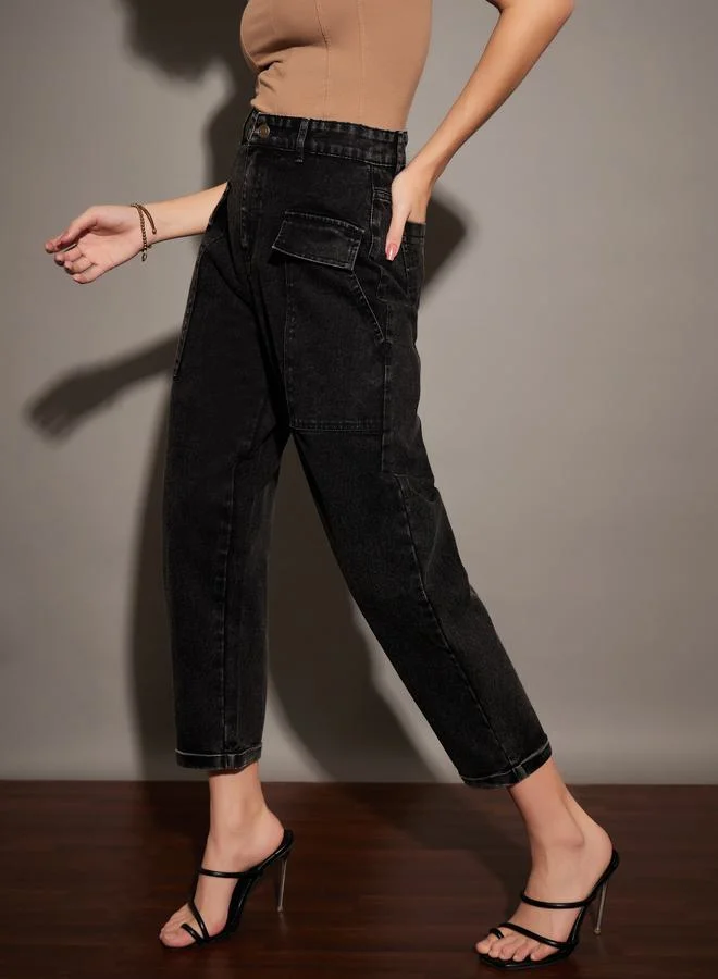 SASSAFRAS Washed Balloon Fit Jeans with Flap Pocket by Styli