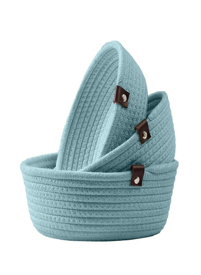 TRENDOZE 100% Natural Jute small box mini rope paper storage Round hamper baby nursery tray bucket for Living Kitchen, Office, Drawing Room,fruits, kitchen, office, Set of 3 (AQUA) - Image 1