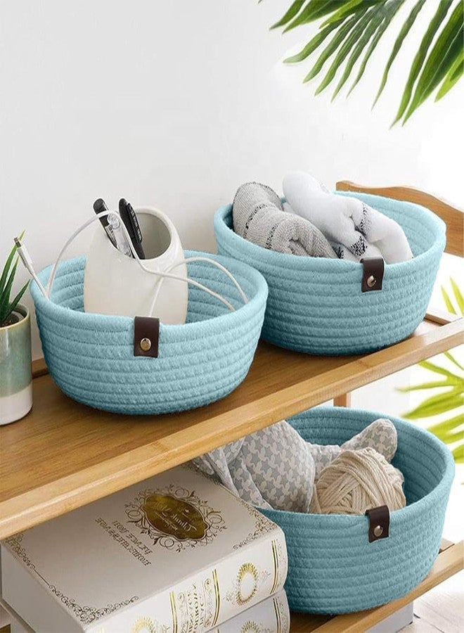 TRENDOZE 100% Natural Jute small box mini rope paper storage Round hamper baby nursery tray bucket for Living Kitchen, Office, Drawing Room,fruits, kitchen, office, Set of 3 (AQUA) - Image 3