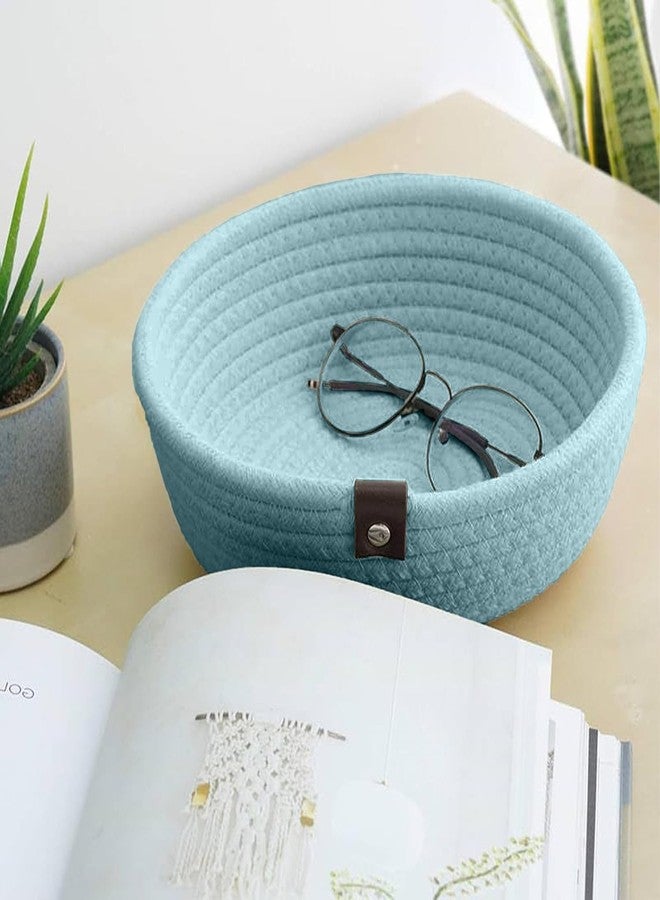 TRENDOZE 100% Natural Jute small box mini rope paper storage Round hamper baby nursery tray bucket for Living Kitchen, Office, Drawing Room,fruits, kitchen, office, Set of 3 (AQUA) - Image 4