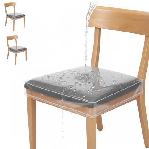 Houseables Plastic Chair Covers, Plastic Seat Covers for Dining Chairs, Seat Protectors, Vinyl, Waterproof, Clear Cushion Protector for Cats, Kids, Kitchen Room Table, Fits 16-18 Inch, 2 Pack Set - Image 1